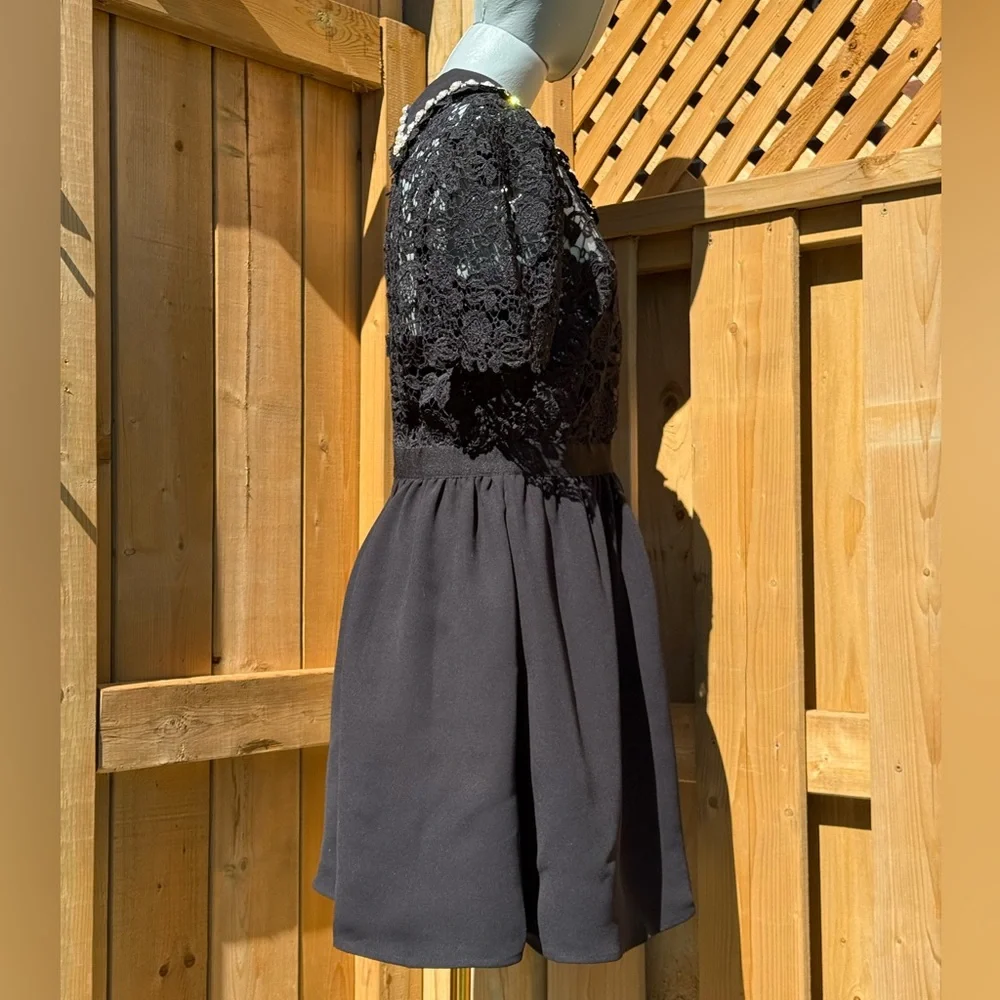 🆕 SELF PORTRAIT 🧿 NWOT Black Guipure Diamante Lace Mini Dress - Sz UK 10 US 6 - Picture 10 of 16